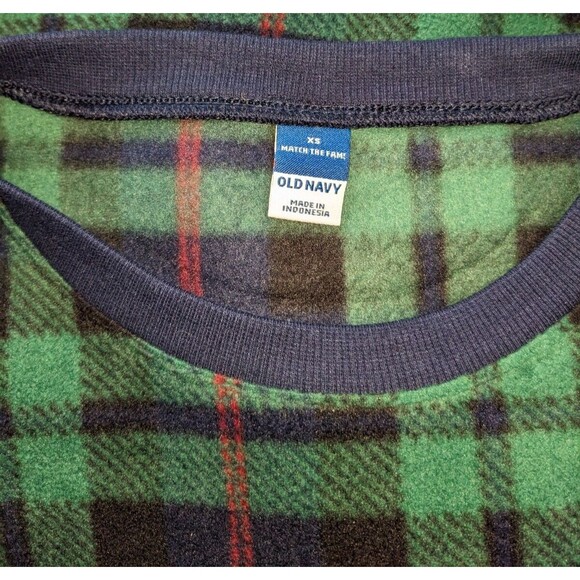 Old Navy Sweatshirt XS Women's Green Tartan Plaid Fleece Crewneck Sleepwear Cozy - Picture 4 of 6
